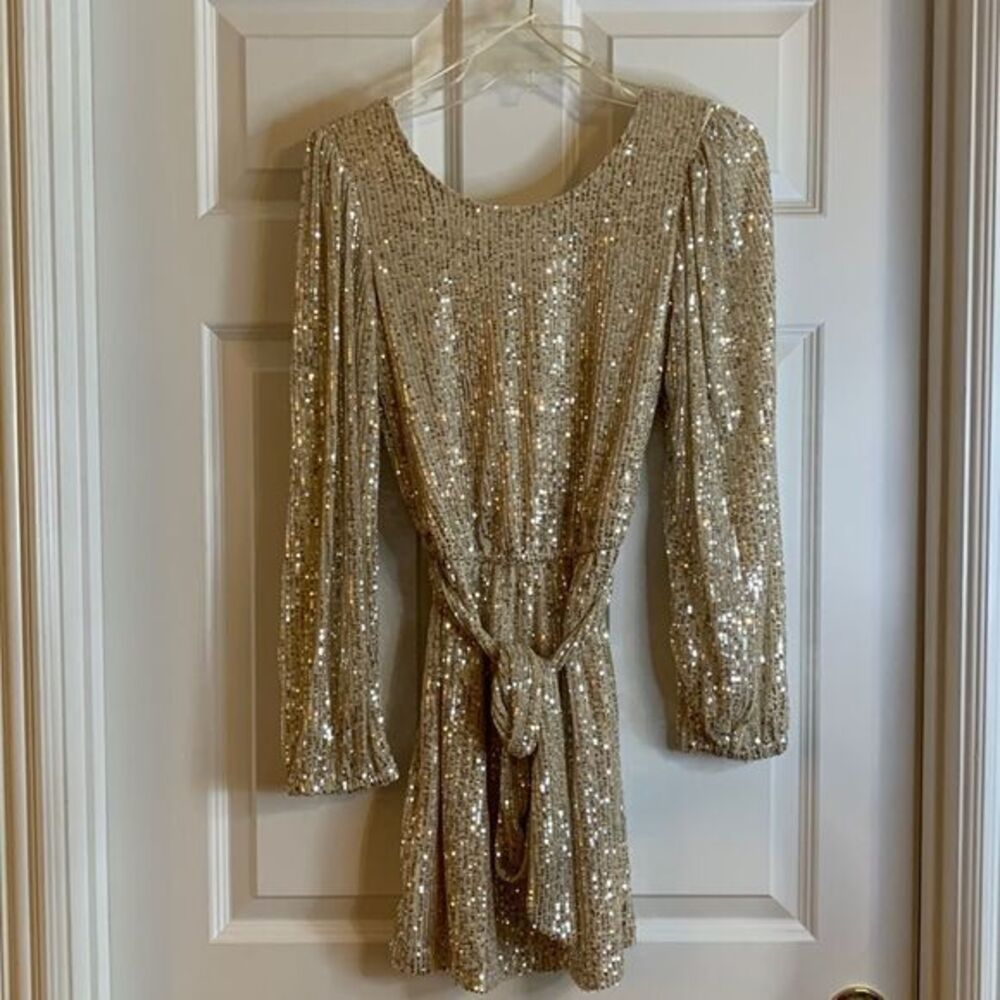 Miami Size XS gold sequined Mini with open V-neck back